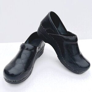 Sanita Womens Black [Reptile Print] Danish Clogs [5.5-6US 37EU] Workwear Slip-On